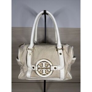 Tory Burch Off White Tweed & Soft‎ Leather, Slouchy Amanda Satchel Ivory Gold